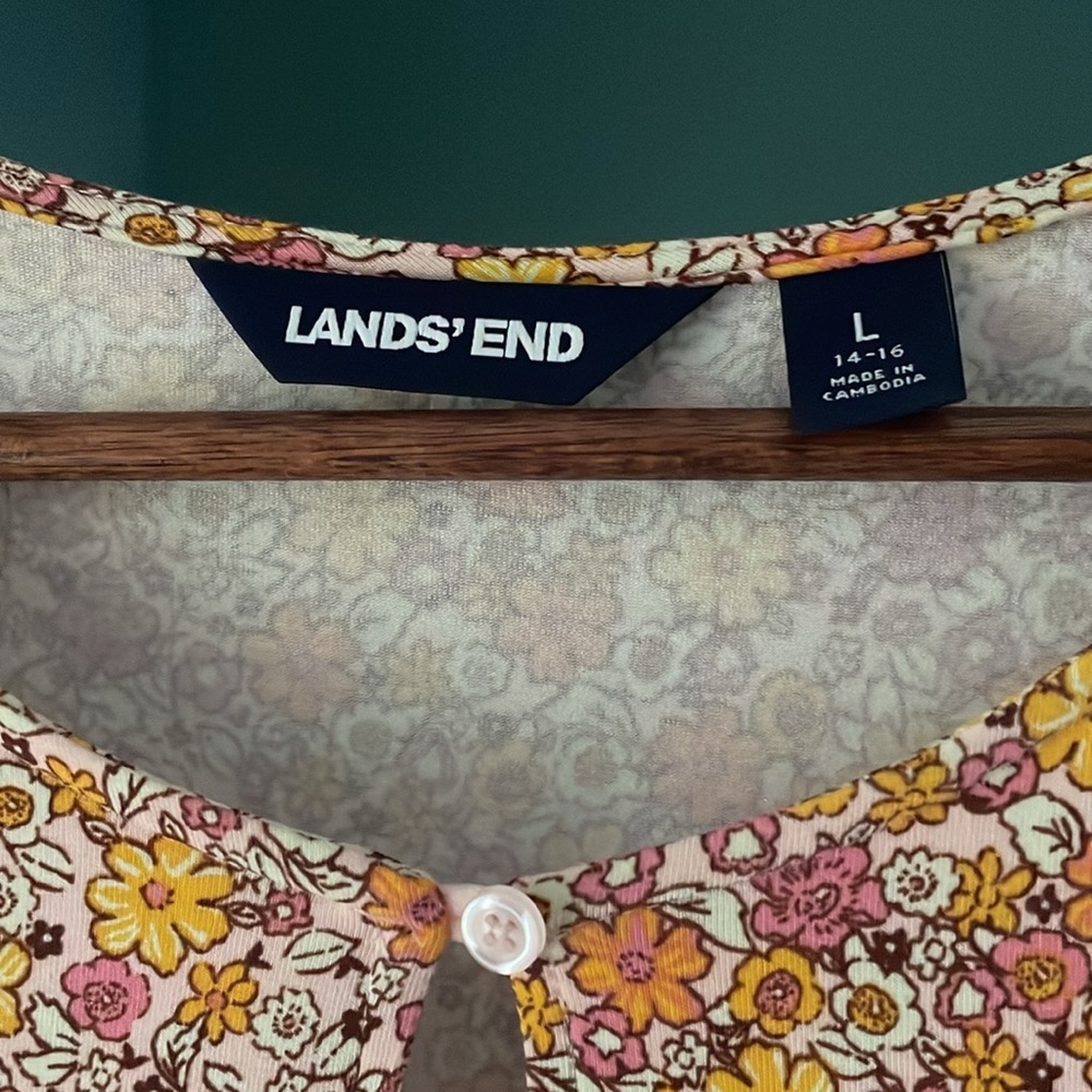Lands' End Floral Long Sleeve Dress - Orange and Pink - Picture 4 of 6